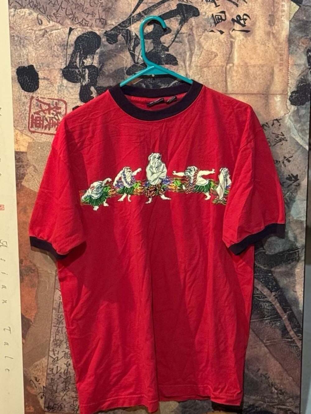 Genuine Sonoma Jean Company Vintage Ringer T-Shirt with Hula Bulldog Graphic